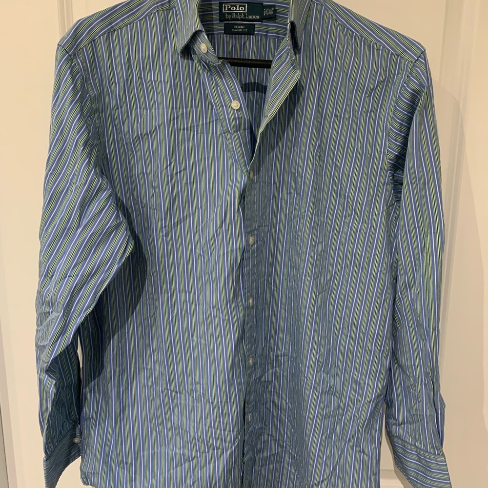 Ralph Lauren Blue and Green Casual Button Down ShirtA2